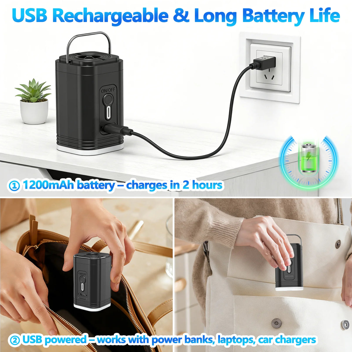Portable Rechargeable Electric Air Pump with LED Light & 5 Nozzles