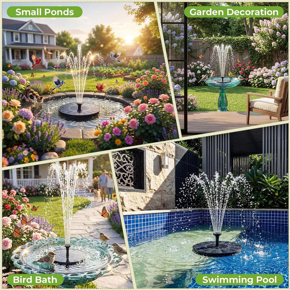  Floating Solar Fountain with 6 Nozzles & Stabilizers