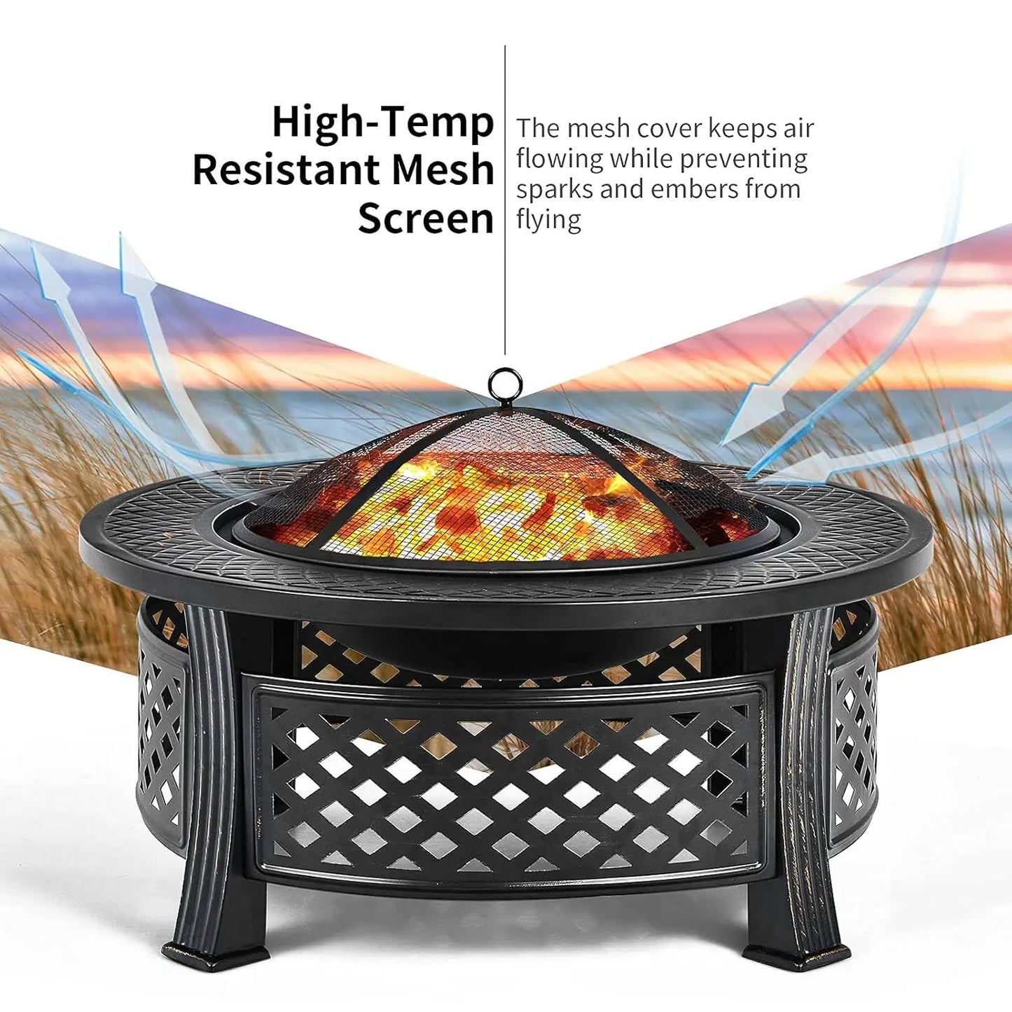 32" 3-in-1 Metal Fire Pit Outdoor Wood Burning Fire Bowl with Cover for Outside Heating Bonfire Picnic Grill, Custom