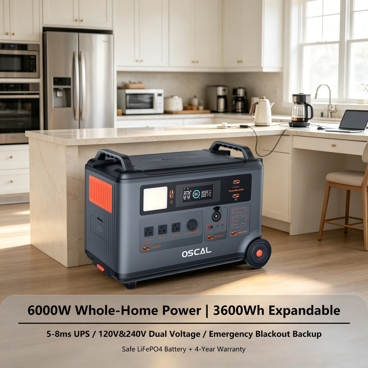 OSCAL PowerMax 6000 Portable Power Station – 3600Wh LiFePO4, 6000W