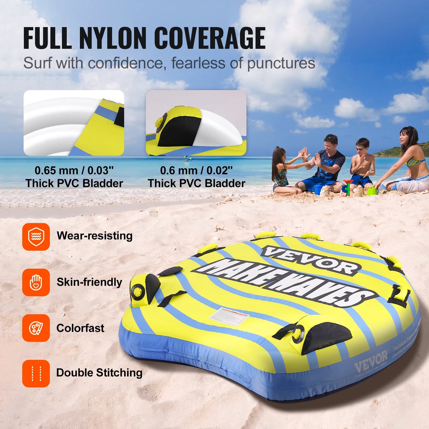 Towable Tube for Boating, 1-3 People Inflatable Towable Tube with Bumper Fins