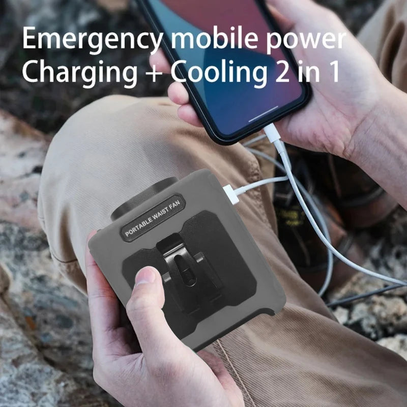 10000mAh Portable Neck Fan Cooling Rechargeable Hands-free Waist Clip Fan with Flashlight