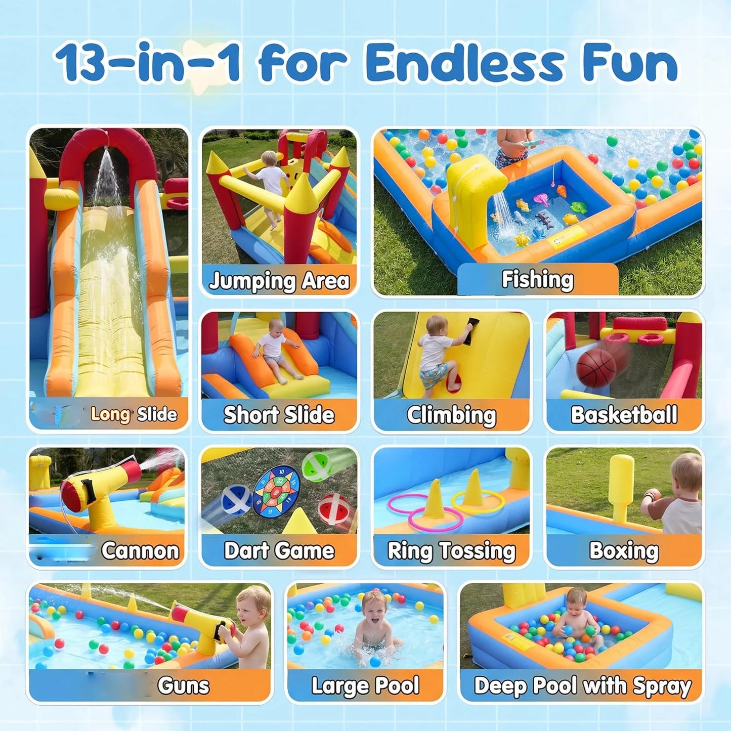 Jump 'n Slide Inflatable Bouncer for Kids with Heavy Duty Blower, Stakes Repair Patches Storage Bag