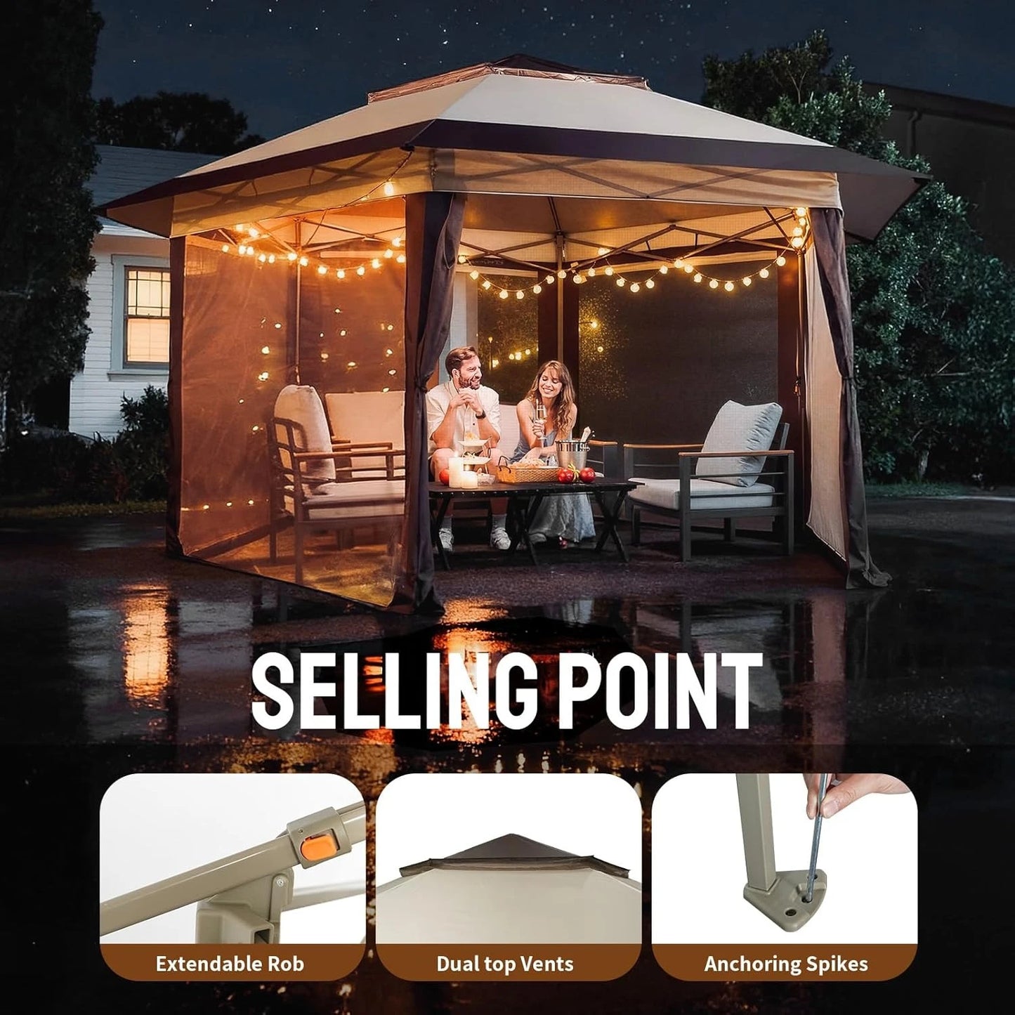 13x13 Portable Pop-Up Gazebo Tent with Mosquito Netting