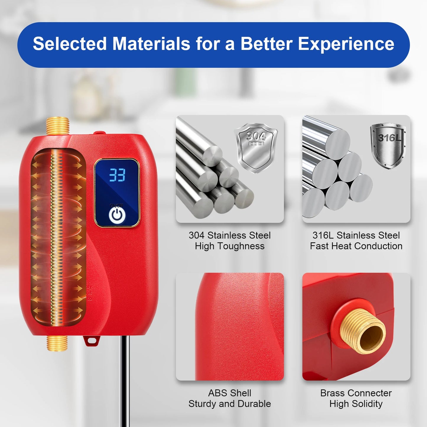 3000W Instant Water Heater 68-122℉ Kitchen