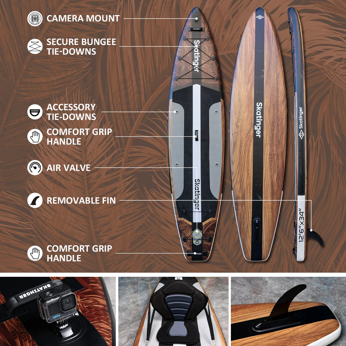 SKATINGER 12'6" × 34" Inflatable SUP Paddle Board with Accessories