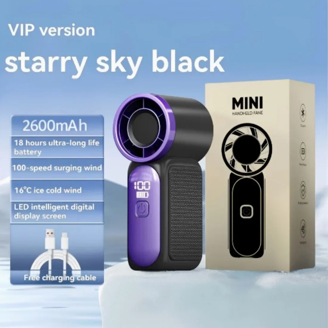 100-Speed Rechargeable Mini Turbo Handheld Fan