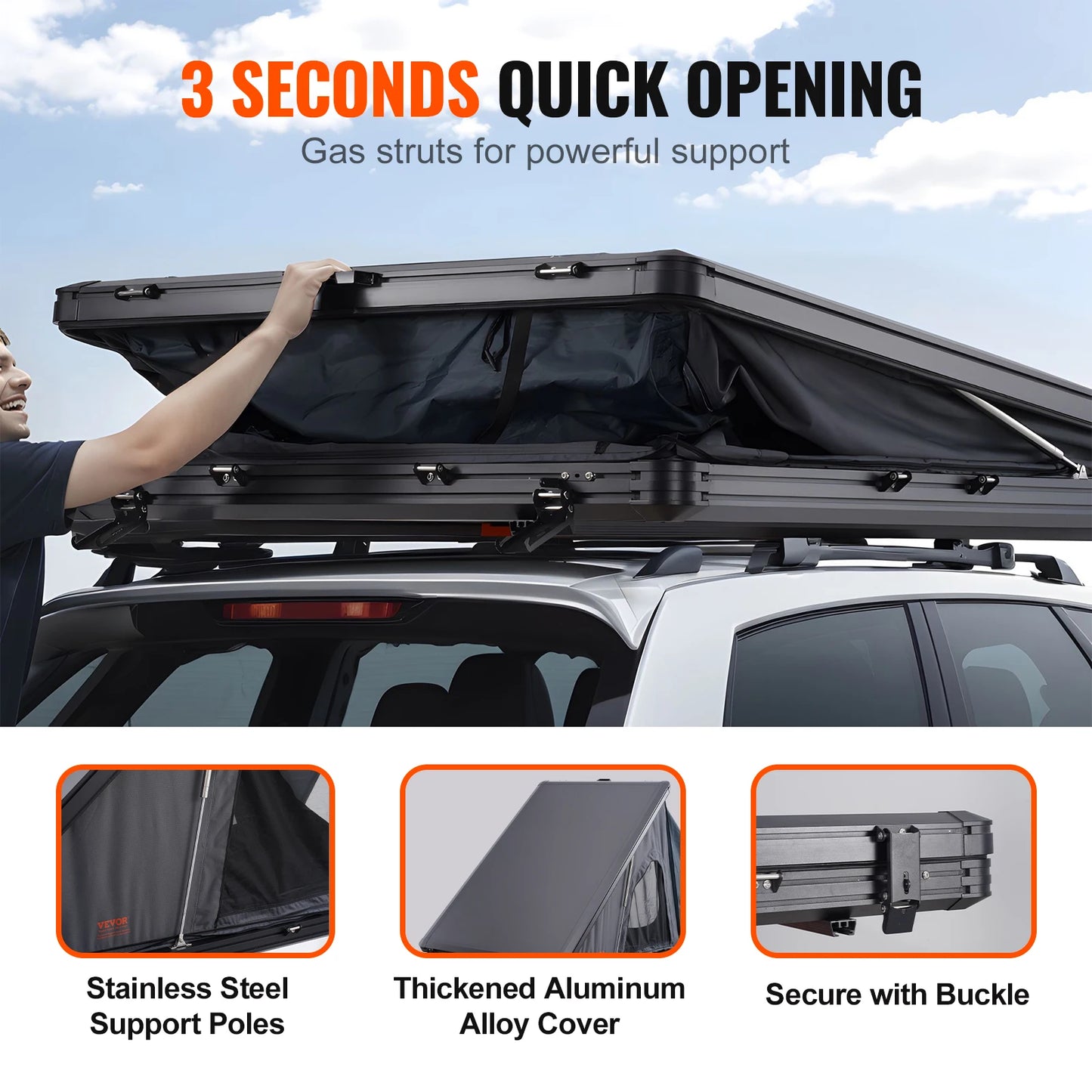 Rooftop Tent Hard Shell Roof Top with Telescopic Ladder with Thick Mattress Waterproof Windproof for Jeep Van Pickup Truck