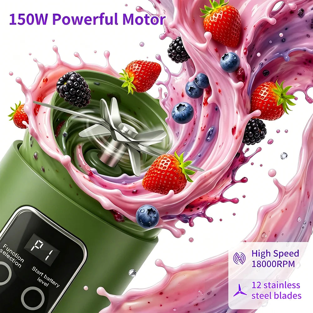 450ml Portable Juicer Blender Cup 12 Stainless Steel Blades 3 Speed Modes USB Charging