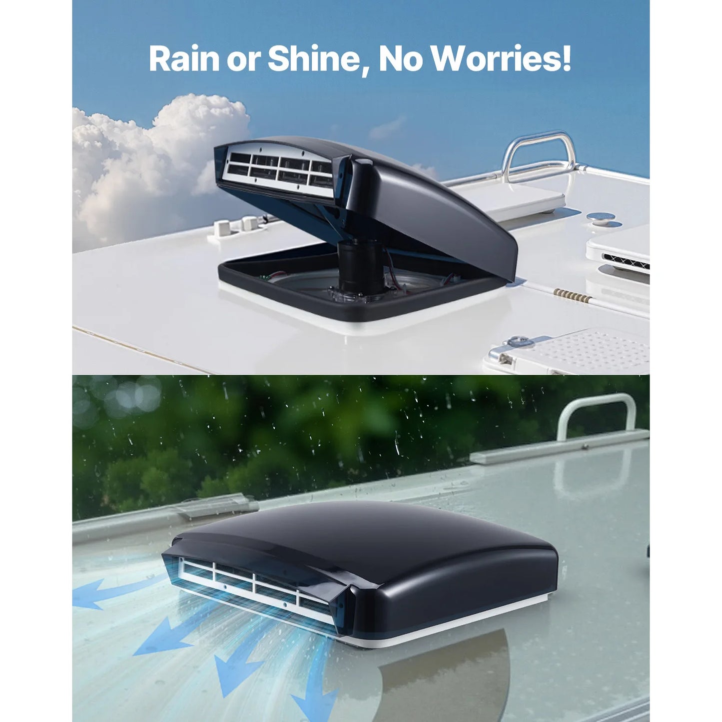RV Roof Vent Fan 14 inch 12V 10-Speed Reversible Fan with Remote Control