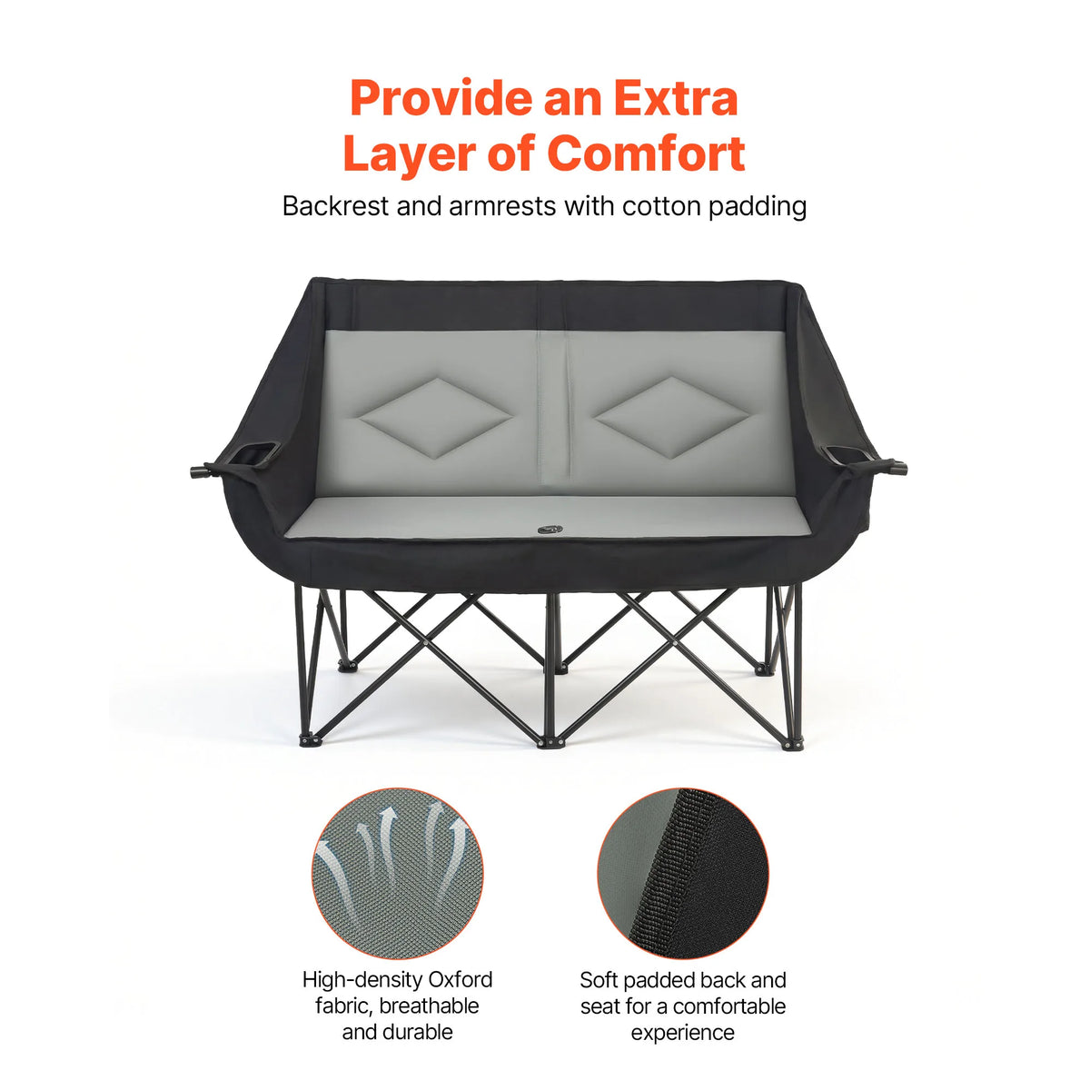 SucceBuy Double Camping Chair – 660 lb Padded Loveseat with Drink Holders