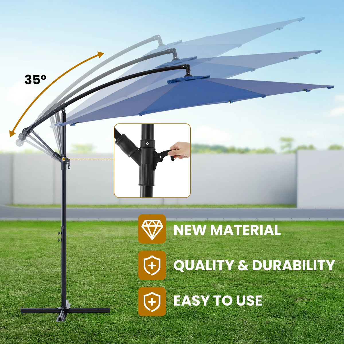 JHK 10FT Cantilever Patio Umbrella – Adjustable Tilt Outdoor Shade