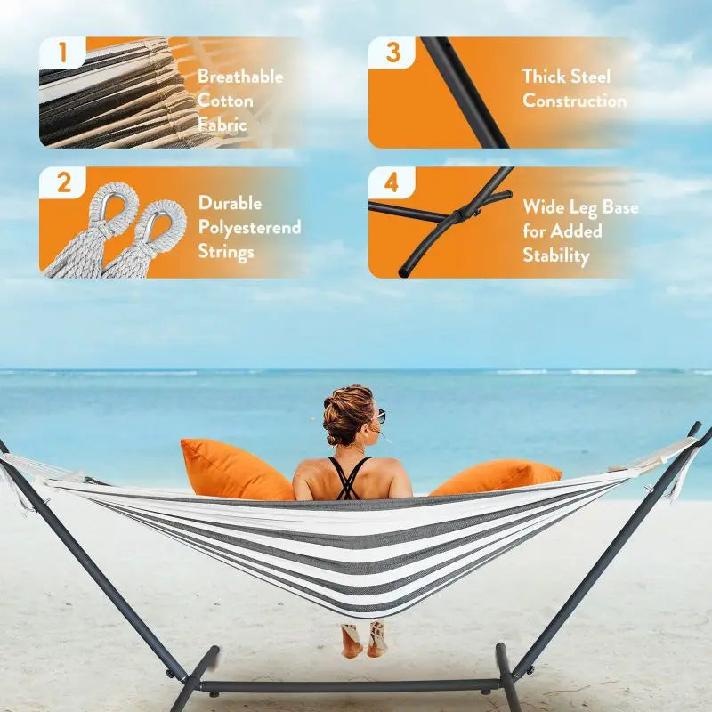Adjustable Hammock with Stand & Storage Bag – 600 lb Capacity