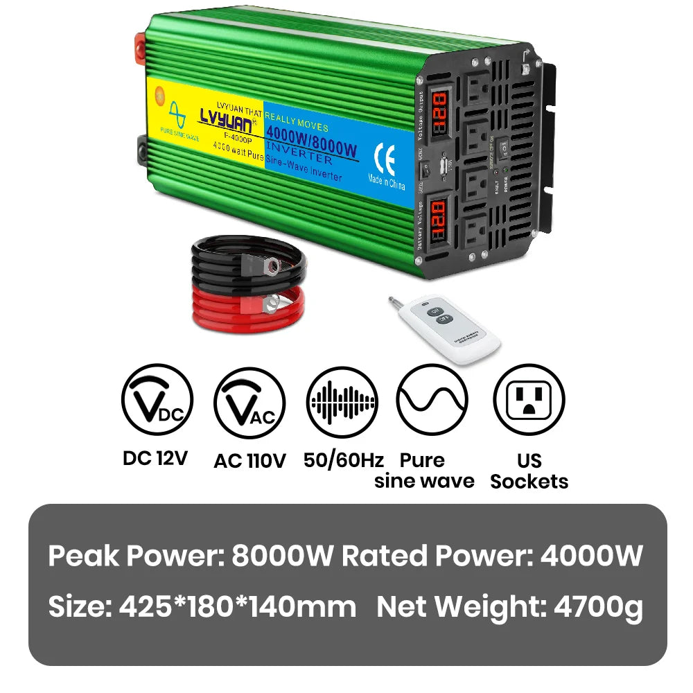 4000W 8000W  DC To AC Portable Power Inverter Voltage Converter With Remote Control
