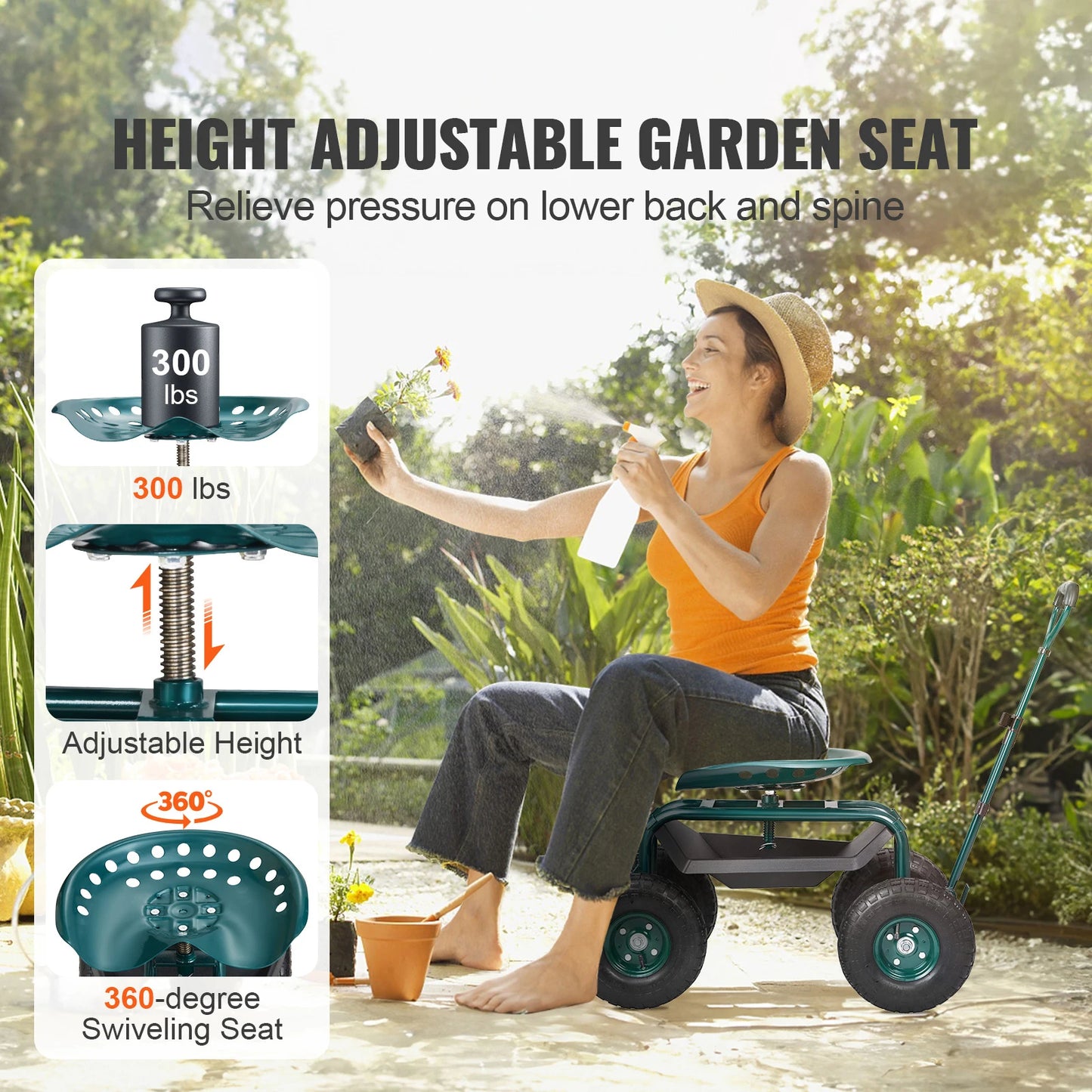 Garden Cart Rolling Workseat with Wheels