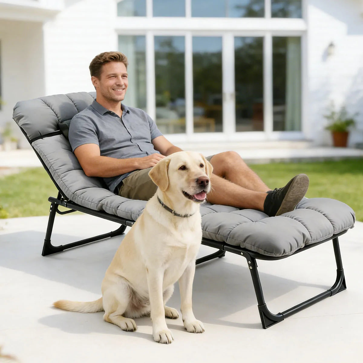 Adjustable Folding Lounge Chair with Removable Soft Cushion, 3 Position Reclining Heavy Duty 330 LBS Fold Up