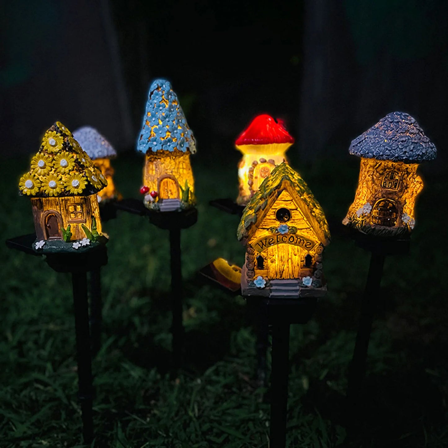 Solar Fairy-Tale Mushroom Cottage Outdoor Lawn Lamp Waterproof LED Creative Lamp