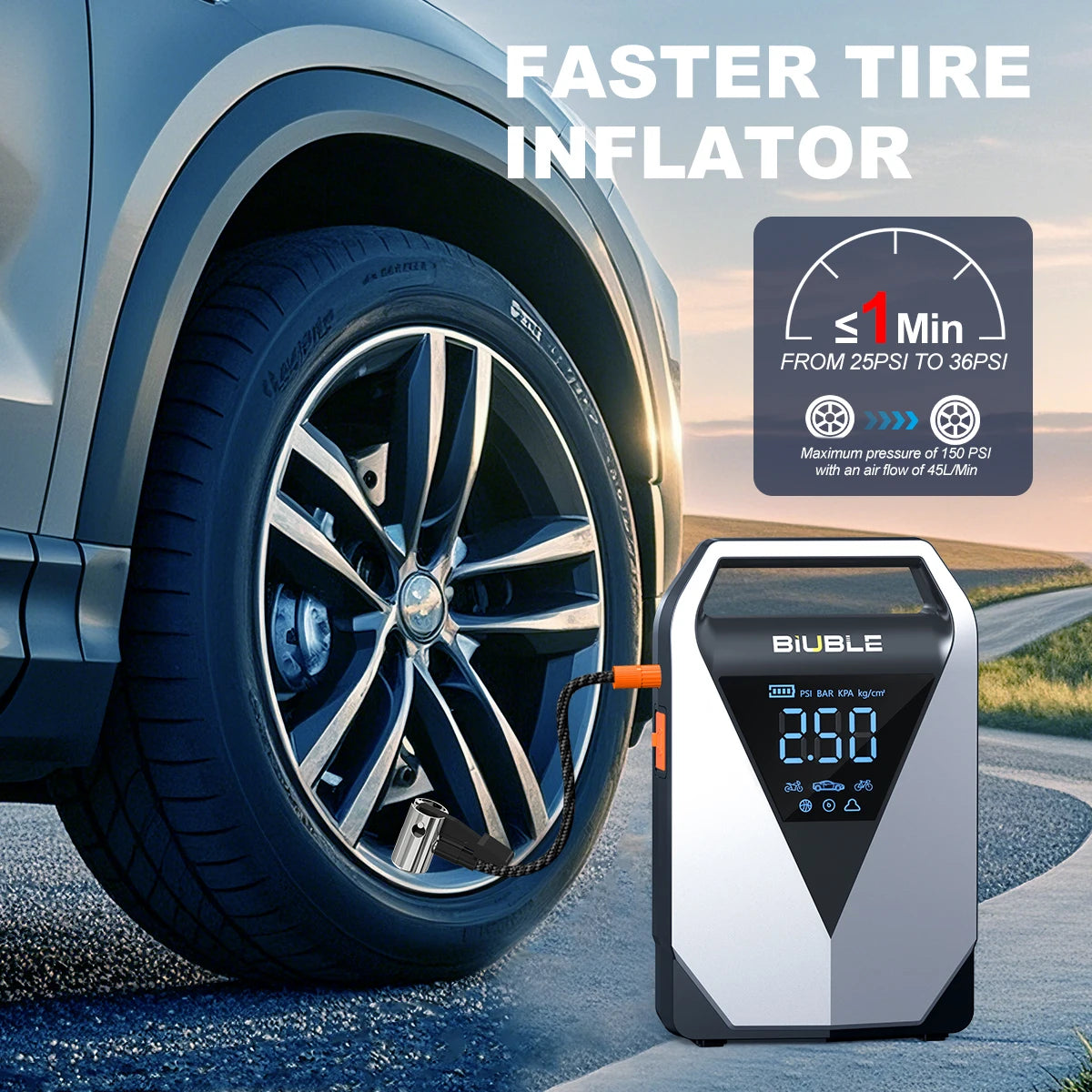 26000mAh Portable Car Jump Starter Air Pump 150PSI Air Compressor