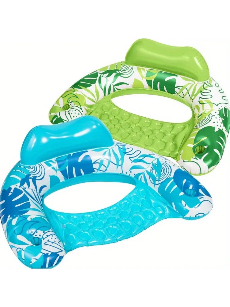 2 Pack Pool Chairs Inflatable Pool Floats with Cup Holders Hammock Noodle Mat for Relaxing Summer Water Fun