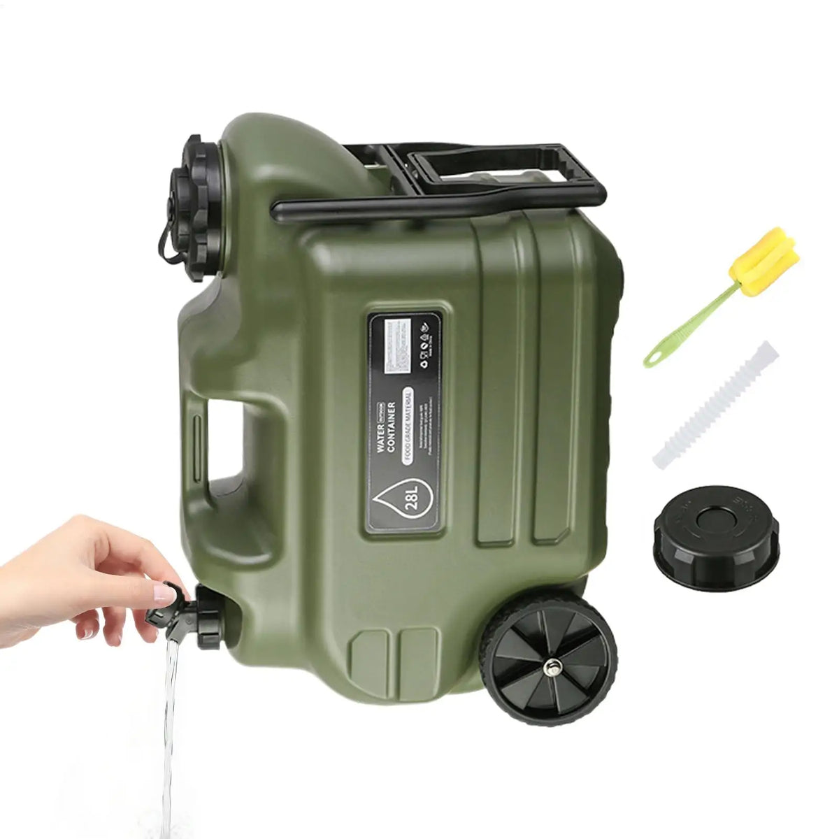 28L Portable Camping Water Container with Wheels & Dispensing Faucet