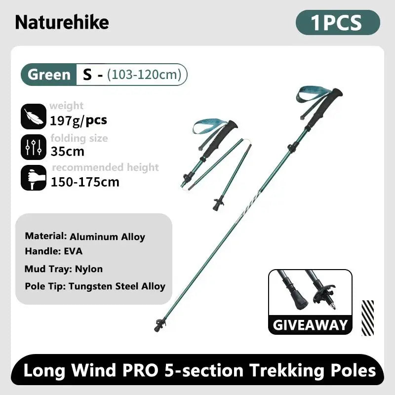 Naturehike Carbon Fiber Trekking Poles 5 Sections Portable Folding Climbing Sticks Outdoor Hiking Collapsible Walking Sticks