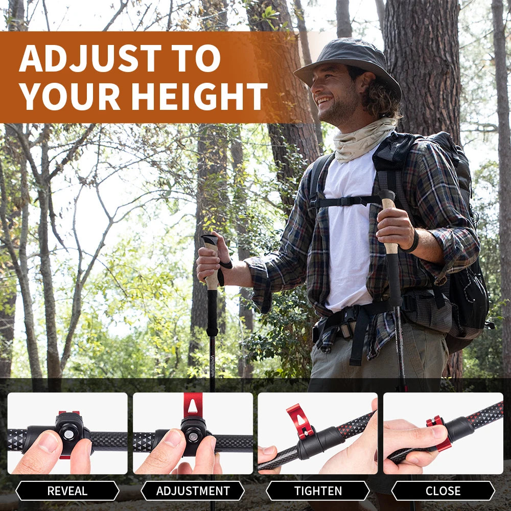 Trekking Poles 2pcs Carbon Fiber Collapsible Telescopic Sticks