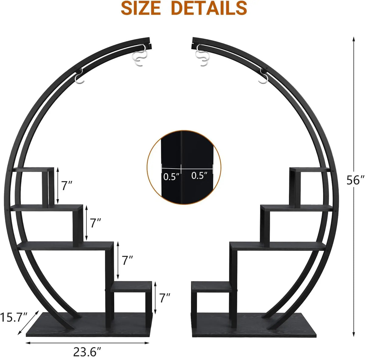 2-Piece 5-Tier Half-Moon Metal Plant Stand