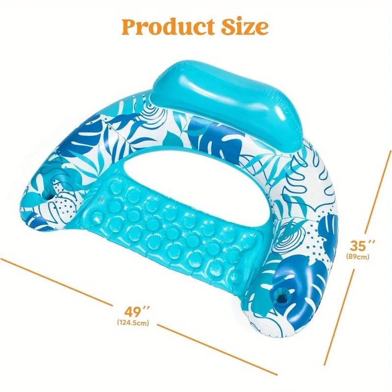 2 Pack Pool Chairs Inflatable Pool Floats with Cup Holders Hammock Noodle Mat for Relaxing Summer Water Fun