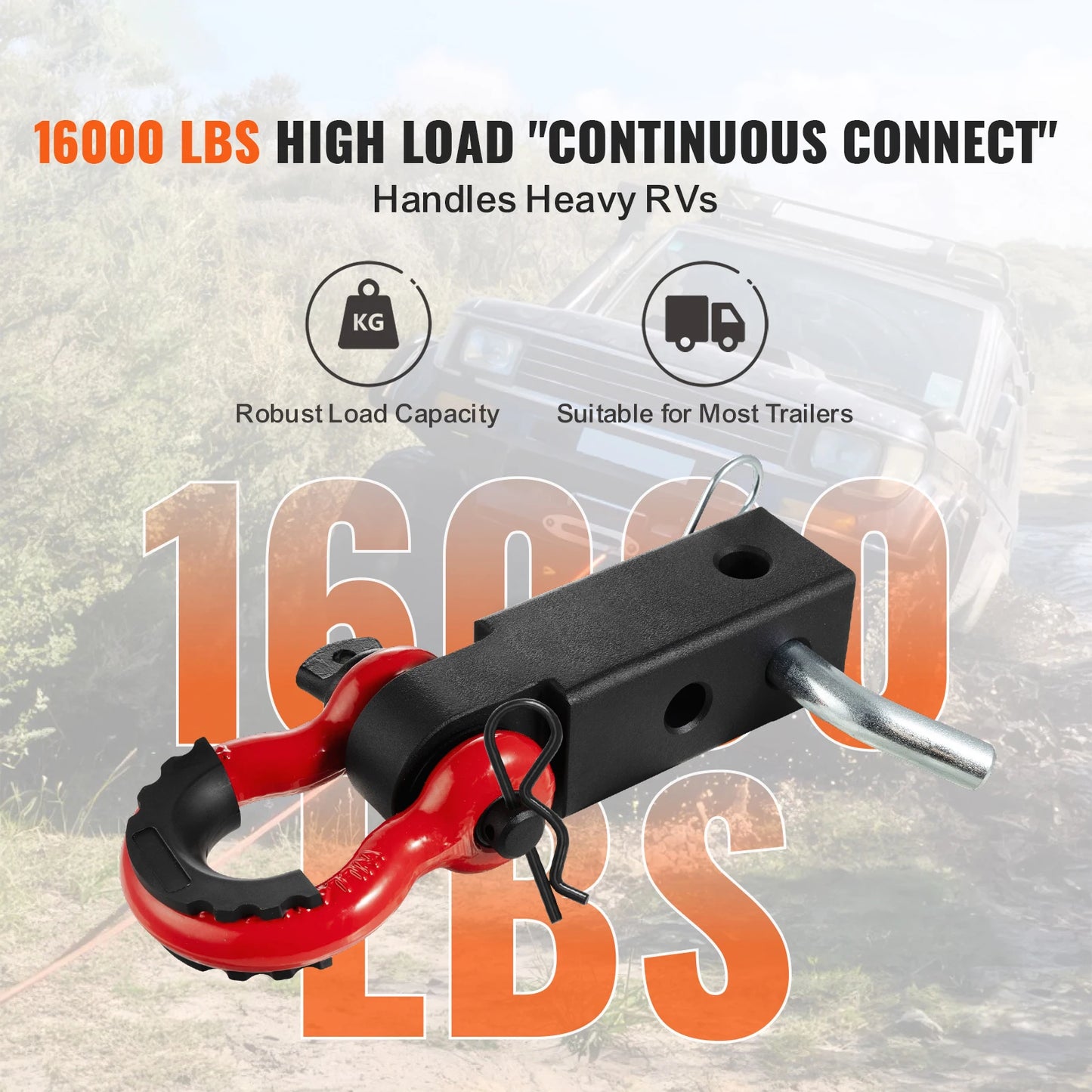 2in D-Ring Shackle Hitch Receiver with Trailer Hitch Lock Pin