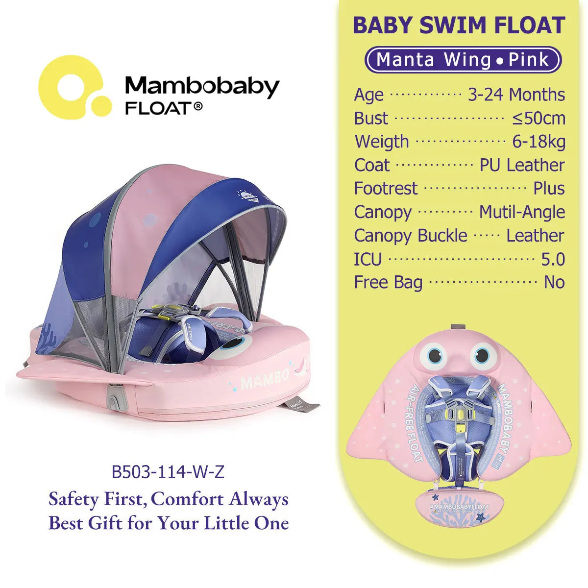 Mambobaby Baby Pool Float  For Infant Non-Inflatable Natation Buoy With Parasol