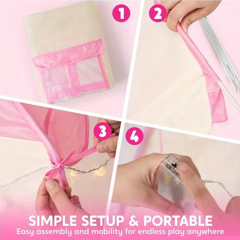 Pink Princess Castle Play Tent with LED Star Lights