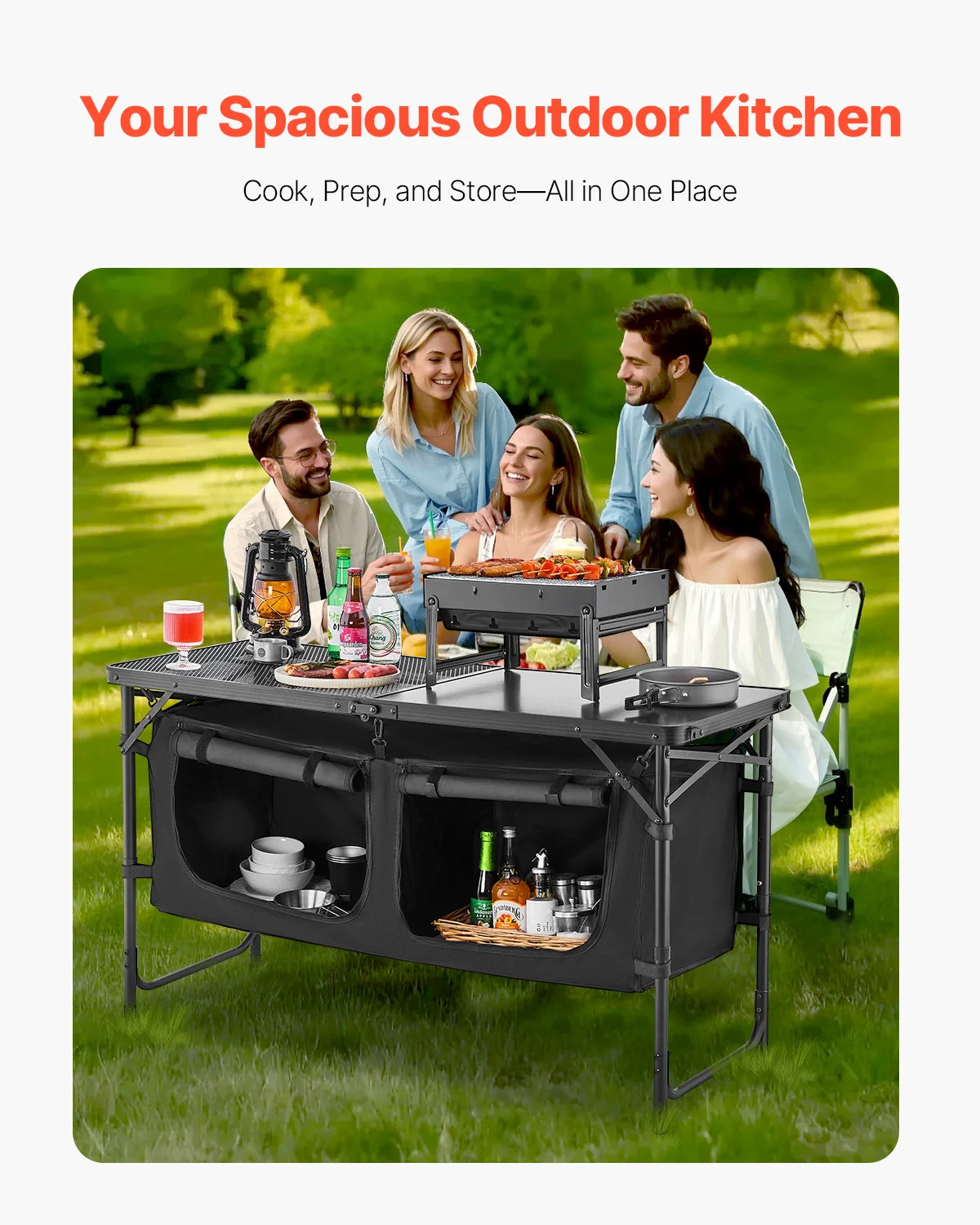 Camping Kitchen Table Outdoor Cooking Table Aluminum Lightweight Portable Cook Station for BBQ Party Picnic RV Travel