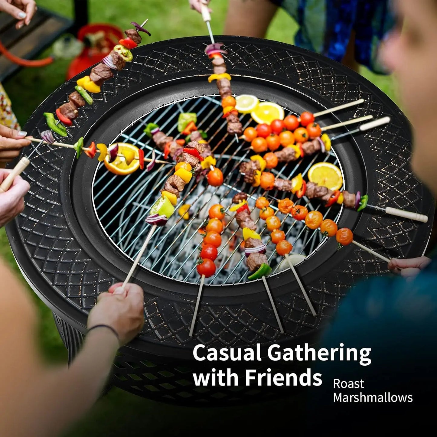 32" 3-in-1 Metal Fire Pit Outdoor Wood Burning Fire Bowl with Cover for Outside Heating Bonfire Picnic Grill, Custom