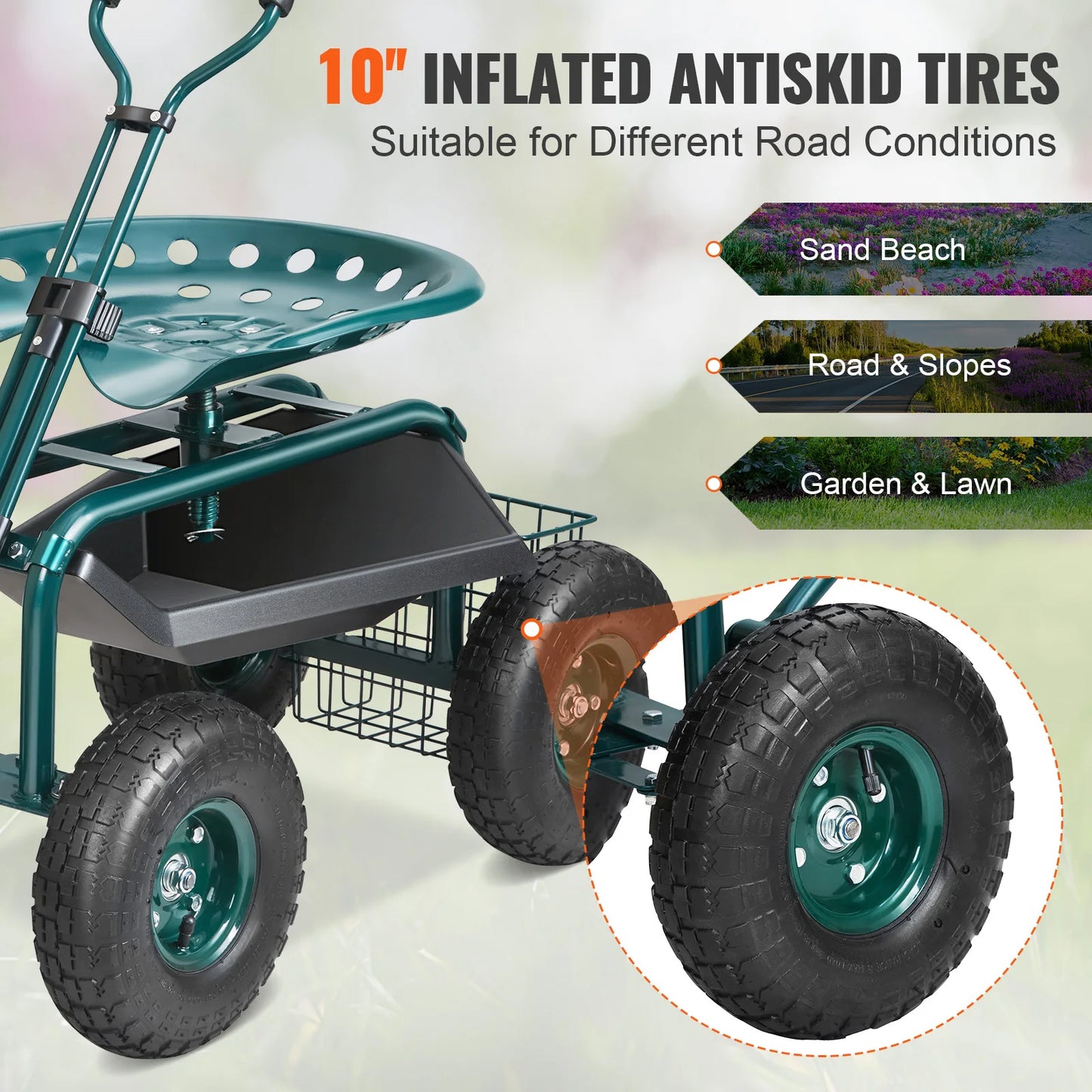 Garden Cart Rolling Workseat with Wheels