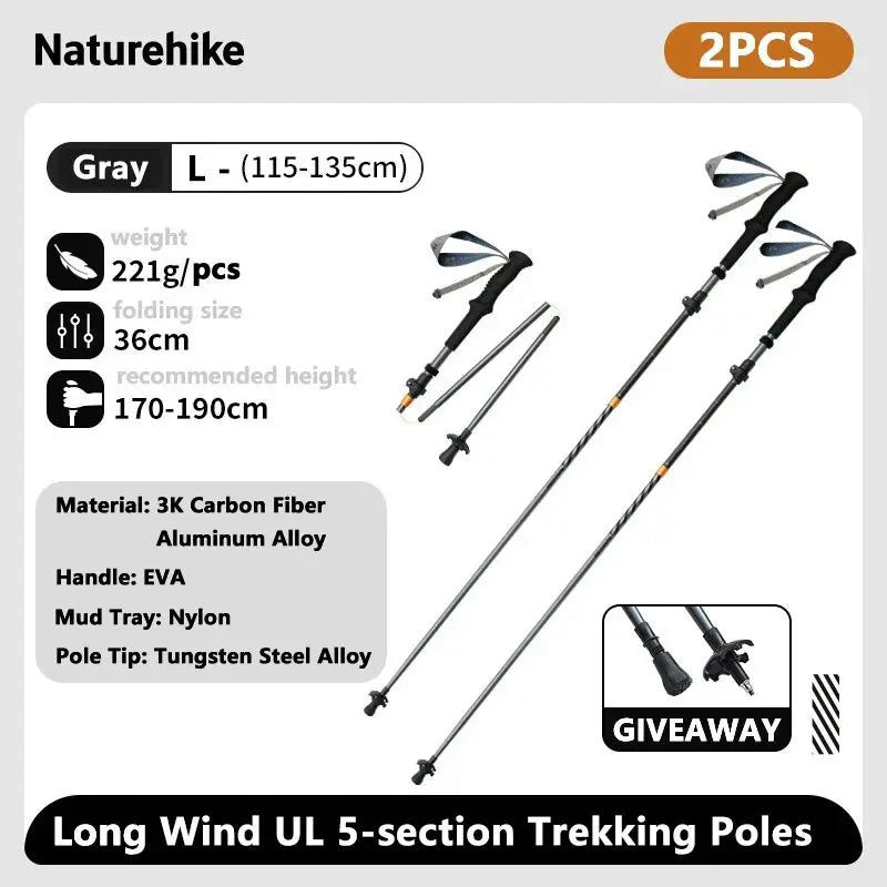 Naturehike Carbon Fiber Trekking Poles 5 Sections Portable Folding Climbing Sticks Outdoor Hiking Collapsible Walking Sticks