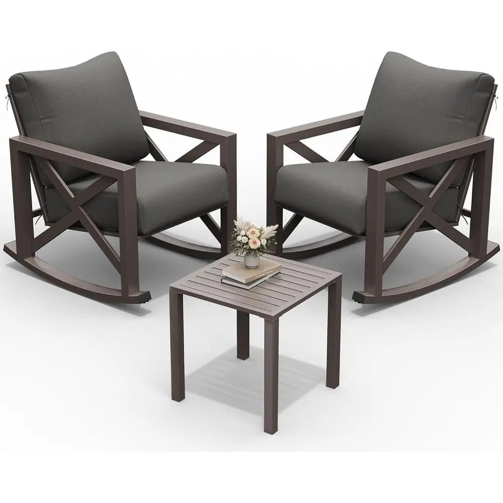 3 Piece Metal Patio Set with  Rocking Chairs Set