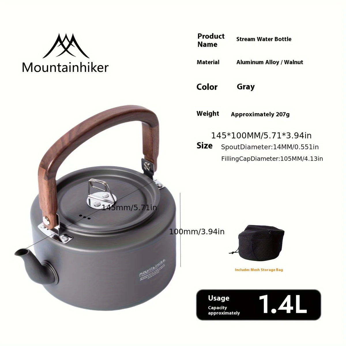 Portable Camping Tea Kettle – Lightweight Aluminum Alloy with Wooden Handle