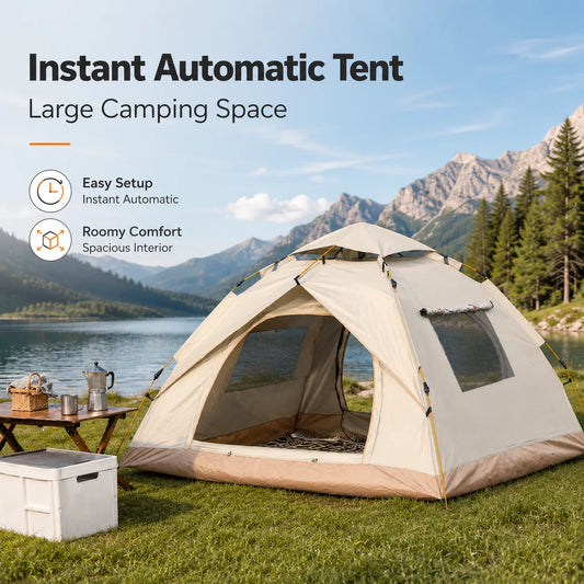 Automatic Pop-Up Outdoor Camping Tent Quick to Set Up, Windproof, Sun-Proof, and Rain-Resistant; Suitable for Family Camping, Backyard Gatherings, Picnics, and Hiking; A Portable Shelter.