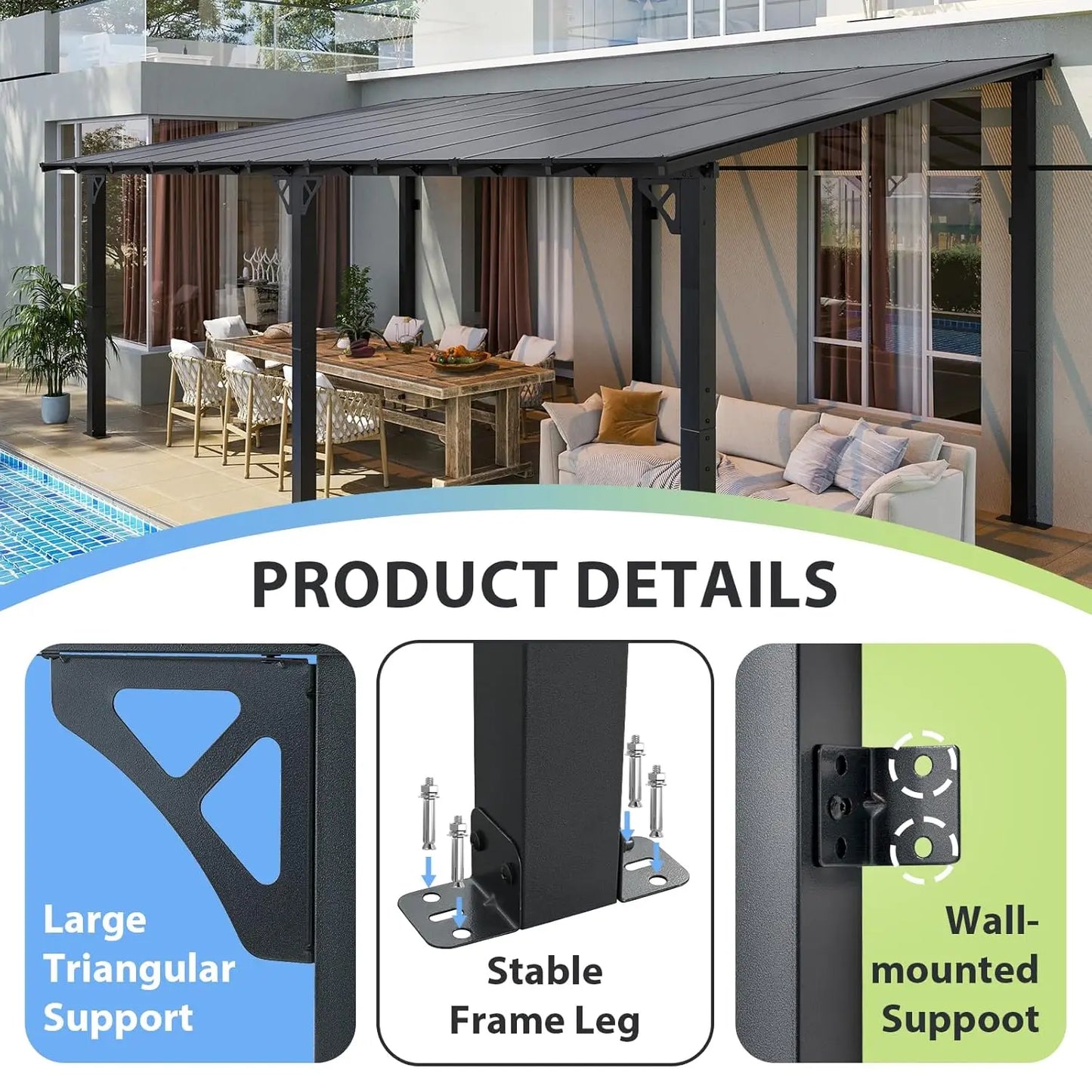 20x10 Wall-Mounted Gazebo Pergola