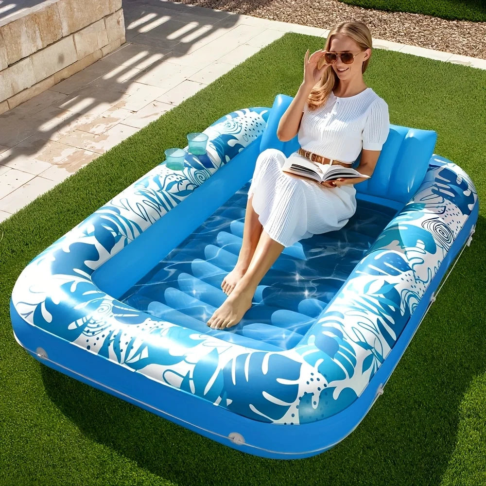 JOYFY 4 in 1 Suntan Tub Raft Floatie Inflatable Tanning Pool  70" x 46"