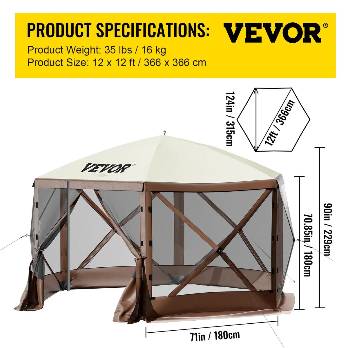 SucceBuy 6-Sided Pop-Up Camping Gazebo – 10' x 10' / 12' x 12'