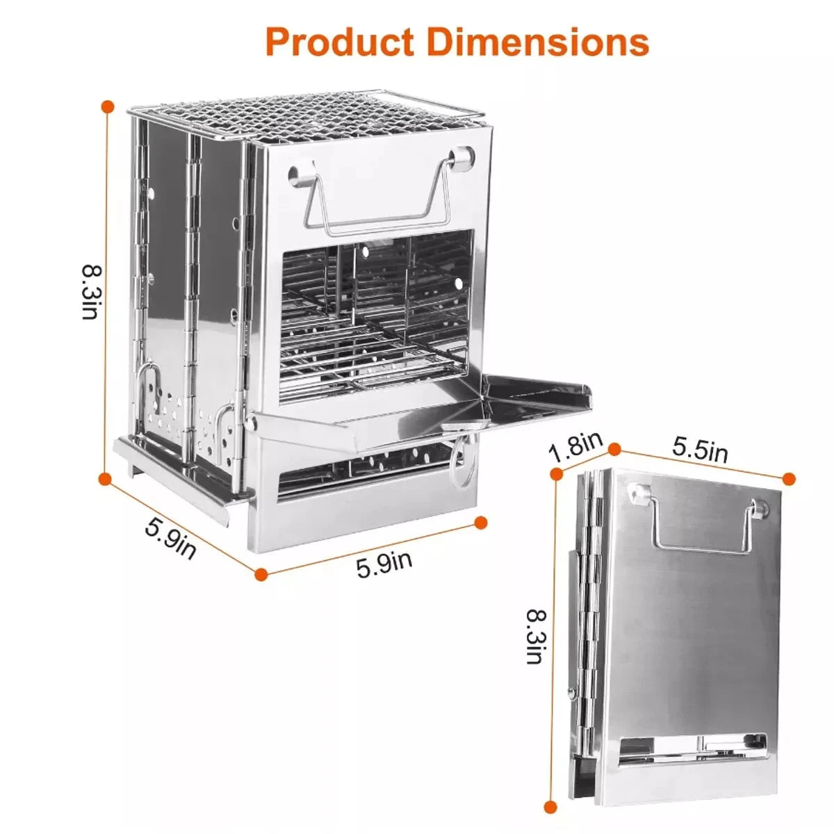 Stainless Steel Wood-burning Stove Lightweight Compact Portable Folding