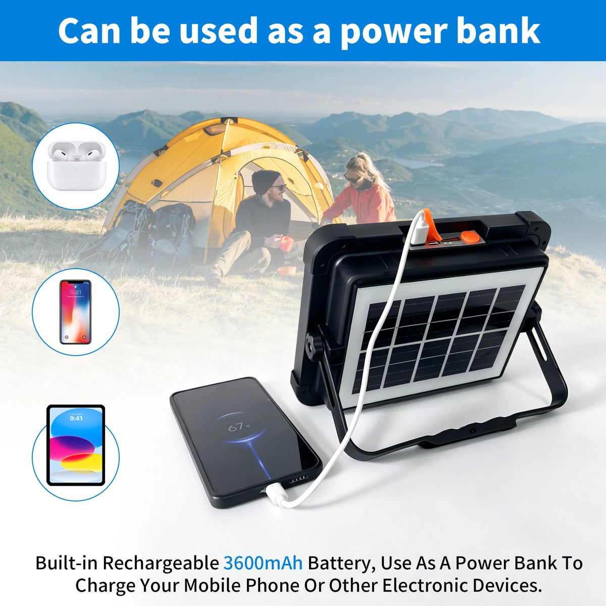 Portable Solar Rechargeable LED Floodlight & Emergency Camping Lantern