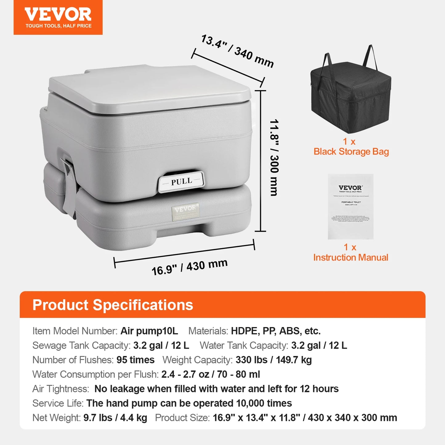 Portable Toilet for Camping Push-Button Pressurized Flush