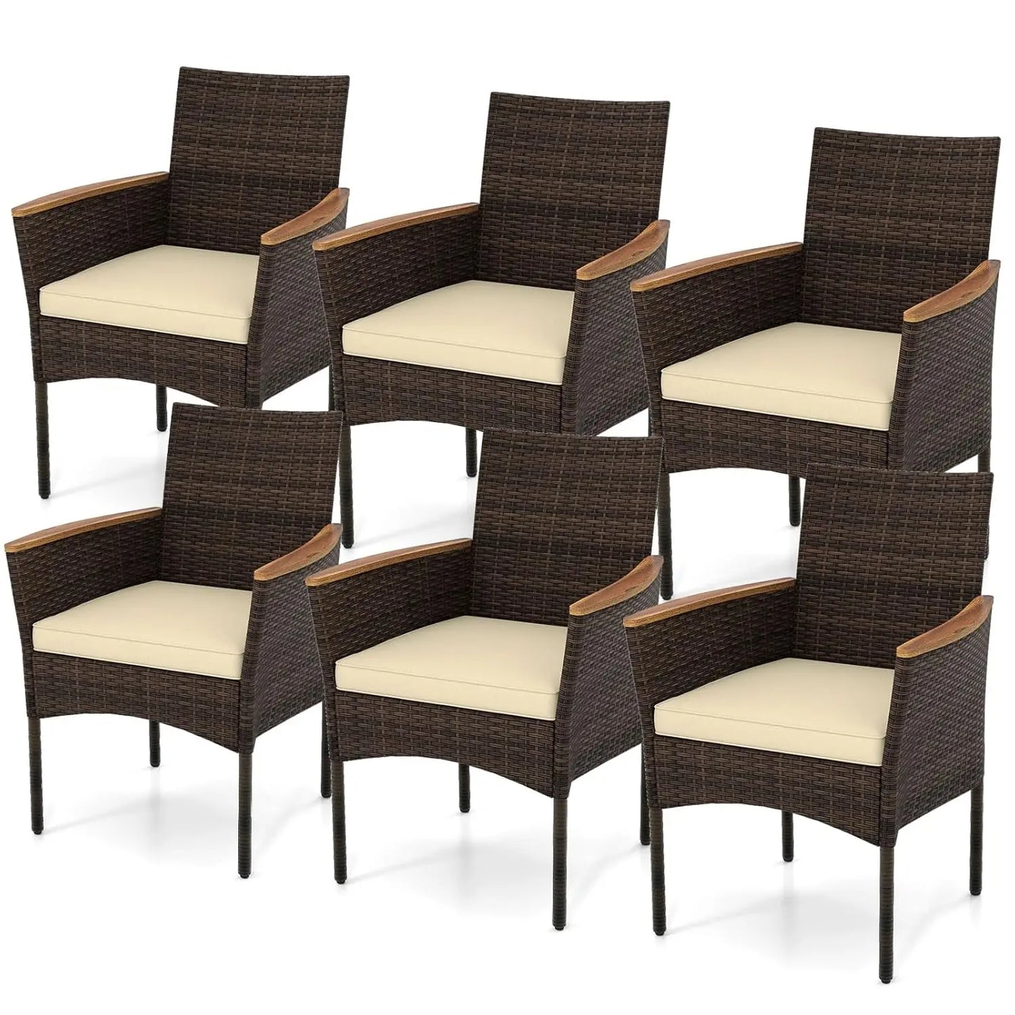 Steel  Frame Wicker Patio Chairs 6pcs