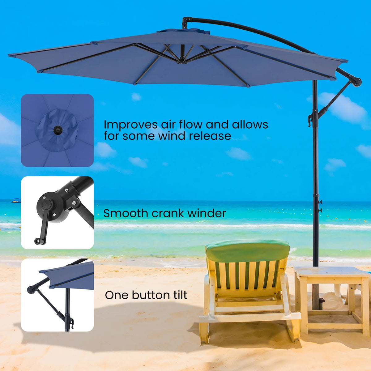 JHK 10FT Cantilever Patio Umbrella – Adjustable Tilt Outdoor Shade