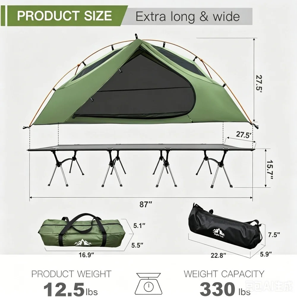 Night Cat Single Person Elevated Camping Cot Tent – Portable Off-Ground Shelter