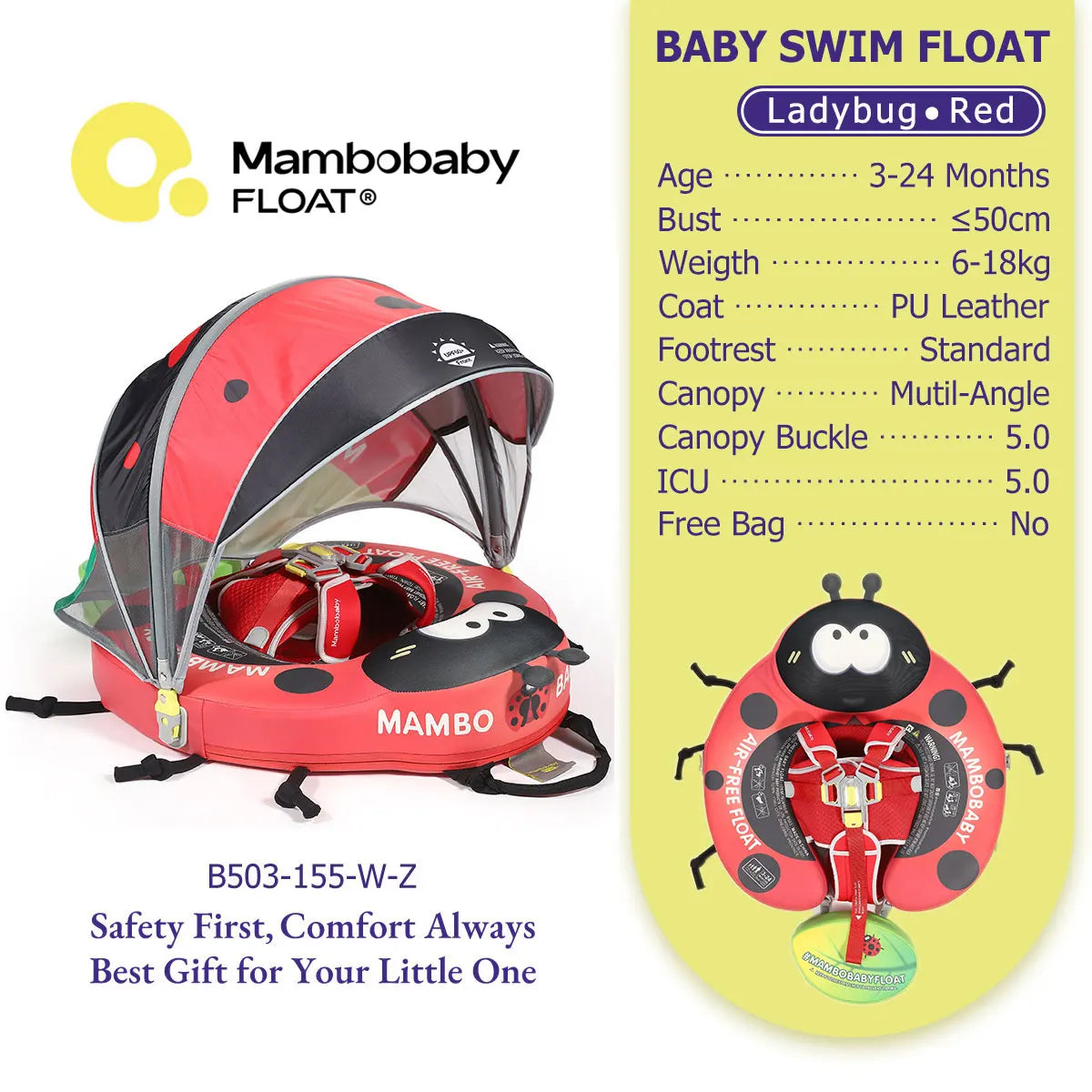 Mambobaby Baby Pool Float  For Infant Non-Inflatable Natation Buoy With Parasol