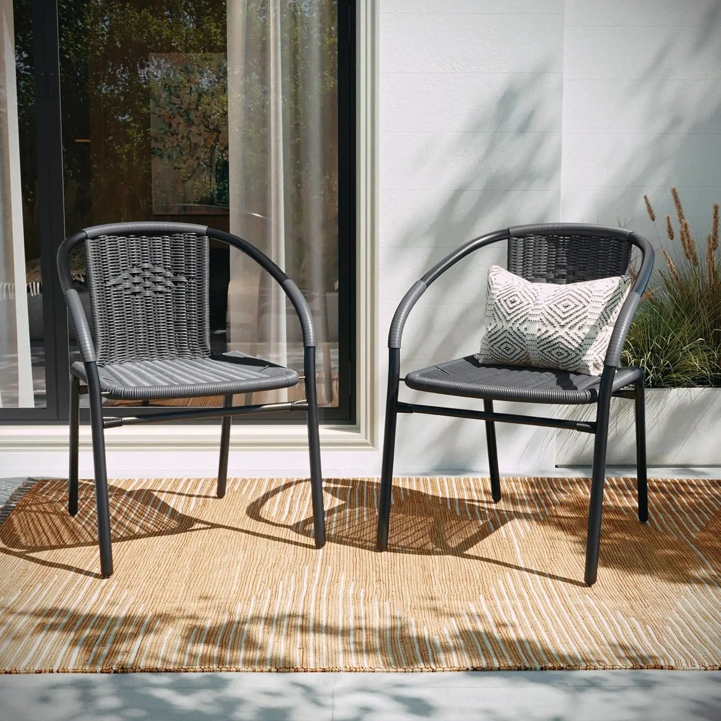 Stackable Rattan Chairs Curved Back