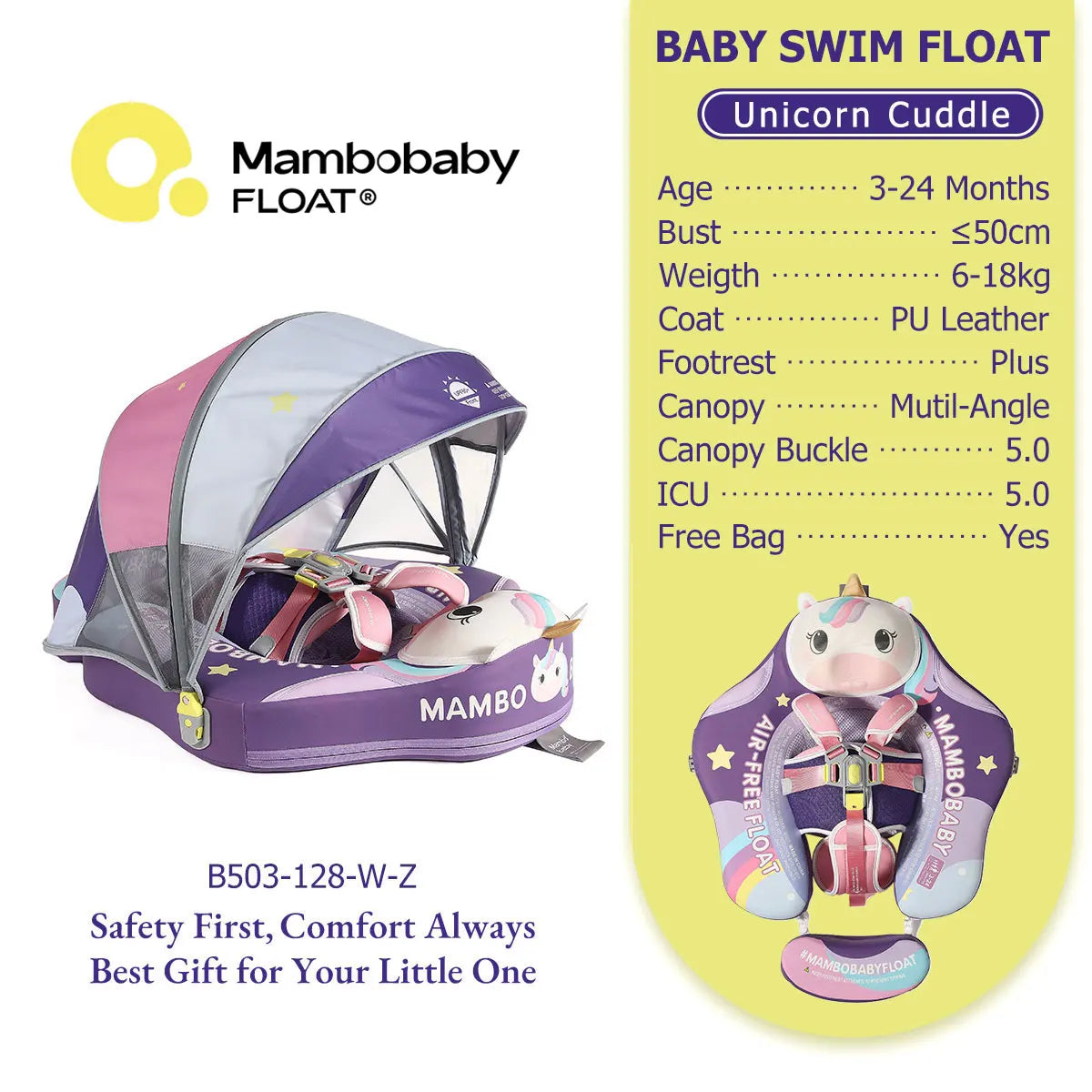 Mambobaby Baby Pool Float  For Infant Non-Inflatable Natation Buoy With Parasol